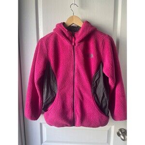 NORTH FACE Reversible gray pink fleece lined hooded jacket Girls Large 14/16